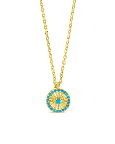 Sterling Forever Drew Turquoise Cz Pendant Necklace In Gold