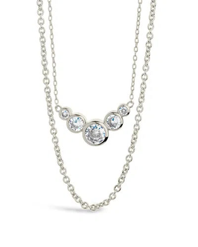 Sterling Forever Eileen Cz Bezel Layered Chain Necklace In Metallic