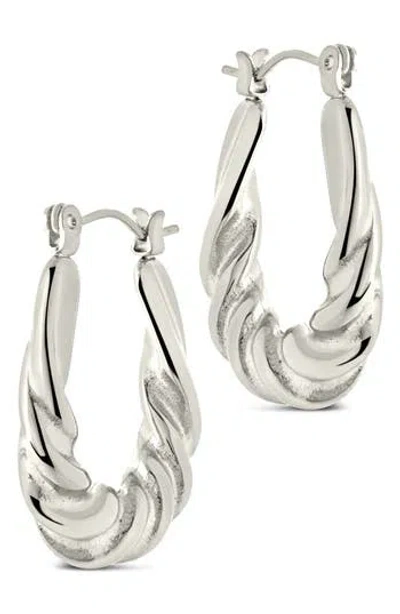 Sterling Forever Elena Twisted Tube Hoop Earrings In Green