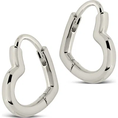 Sterling Forever Elle Heart Hoop Earrings In Silver