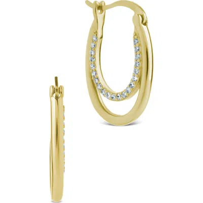 Sterling Forever Ellen Pavé Cubic Zirconia Double Oval Hoop Earrings In Gold