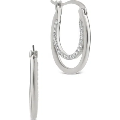 Sterling Forever Ellen Pavé Cubic Zirconia Double Oval Hoop Earrings In Metallic