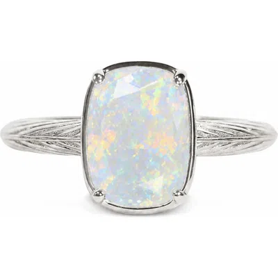 Sterling Forever Sterling Silver Mini Opal Elongated Cushion Ring In Blue