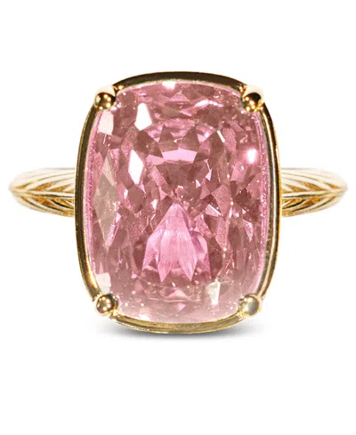 Sterling Forever Elongated Cushion Pink Sapphire Cubic Zirconia Cocktail Ring In Orange