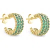 Sterling Forever Elora Pavé Cubic Zirconia Huggie Hoop Earrings In Gold/green