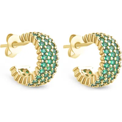 Sterling Forever Elora Pavé Cubic Zirconia Huggie Hoop Earrings In Gold/green