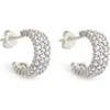 Sterling Forever Elora Pavé Cubic Zirconia Huggie Hoop Earrings In Silver/clear