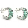 Sterling Forever Elora Pavé Cubic Zirconia Huggie Hoop Earrings In Silver/green