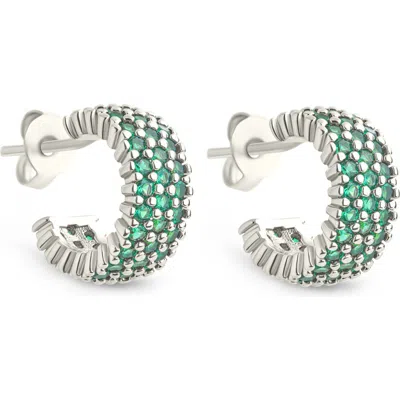 Sterling Forever Elora Pavé Cubic Zirconia Huggie Hoop Earrings In Silver/green