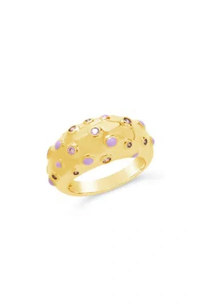 Sterling Forever Emberly Cubic Zirconia & Enamel Dot Dome Ring
