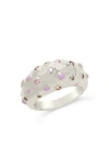 Sterling Forever Emberly Cubic Zirconia & Enamel Dot Dome Ring