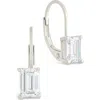 Sterling Forever Emerald Cut Cubic Zirconia Lever-back Earrings In Metallic