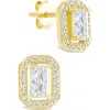 Sterling Forever Emerald Cut Cubic Zirconia Stud Earrings In Gold