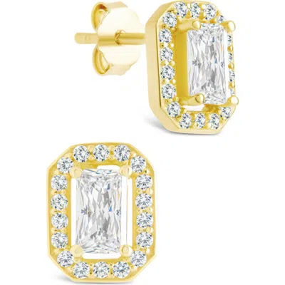 Sterling Forever Emerald Cut Cubic Zirconia Stud Earrings In Gold