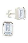 Sterling Forever Sterling Silver Emerald Cut Bezel Set Stud Earrings In Gray