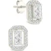 Sterling Forever Emerald Cut Cubic Zirconia Stud Earrings In Metallic