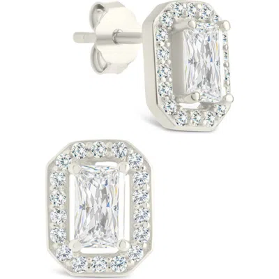 Sterling Forever Emerald Cut Cubic Zirconia Stud Earrings In Metallic