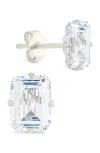 Sterling Forever Sterling Silver Emerald Cut Prong Set Stud Earrings In Silver