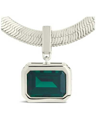 Sterling Forever Emerald Cz Calder & Herringbone Pendant Necklace In Green