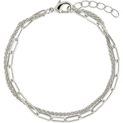 Sterling Forever Emery Layered Paper Clip & Curb Chain Bracelet In Silver