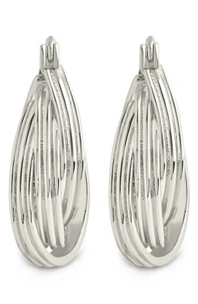 Sterling Forever Emery Triple Row Layered Hoop Earrings In Metallic