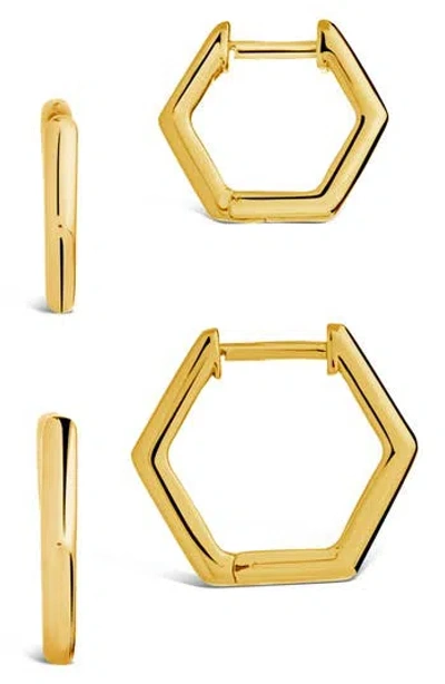 Sterling Forever Emmy Set Of 2 Geometric Hoop Earrings In Gold