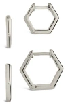 Sterling Forever Emmy Set Of 2 Geometric Hoop Earrings In Silver