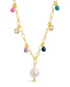 Sterling Forever 14k Plated Pearl Cz Charm Necklace