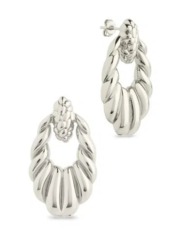Sterling Forever Enid Textured Door Knocker Stud Earrings In Silver