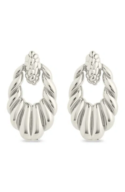 Sterling Forever Enid Textured Doorknocker Drop Earrings In Silver