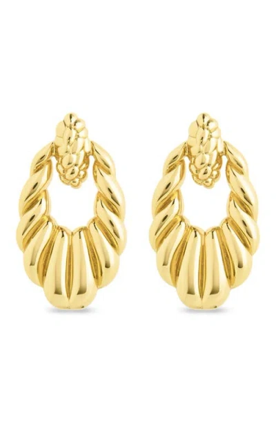 Sterling Forever Enid Textured Doorknocker Drop Earrings In Gold