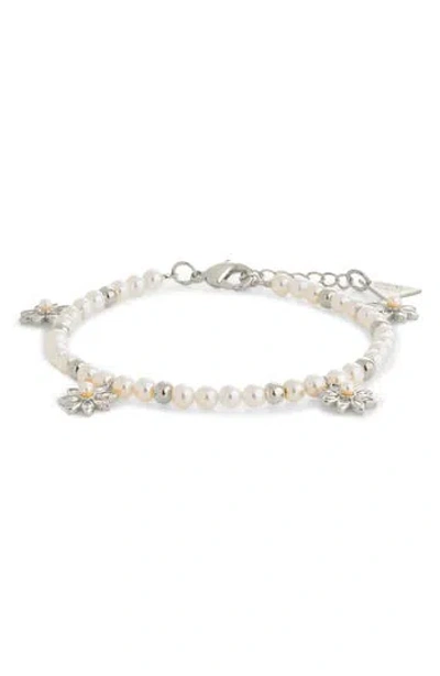 Sterling Forever Esti Cubic Zirconia & Cultured Pearl Bracelet In Silver