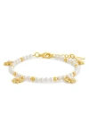 Sterling Forever Esti Cubic Zirconia & Cultured Pearl Bracelet In Gold