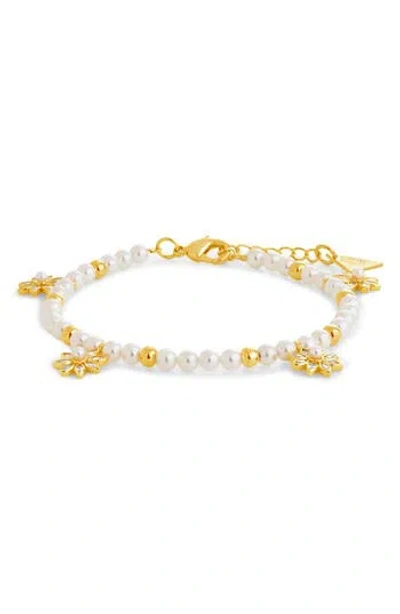 Sterling Forever Esti Cubic Zirconia & Cultured Pearl Bracelet In Gold