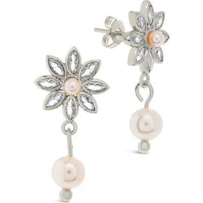 Sterling Forever Rhodium Plated 3mm-6mm Pearl Cz Esti Drop Studs In Metallic