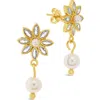Sterling Forever Esti Cubic Zirconia & Cultured Pearl Drop Earrings In Gold