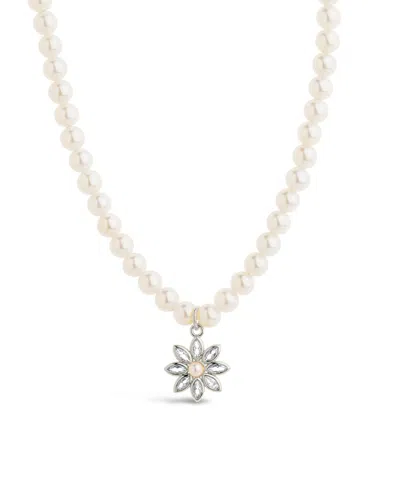 Sterling Forever Esti Cz Beaded Pearl Necklace In Metallic