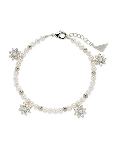 Sterling Forever Esti Pearl & Cz Blossom Beaded Bracelet In Silver