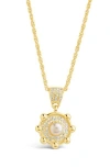 Sterling Forever Etta Cubic Zirconia & Faux Pearl Pendant Necklace In Gold