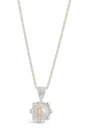Sterling Forever Etta Cubic Zirconia & Faux Pearl Pendant Necklace In Silver