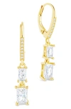 Sterling Forever Eulalia Emerald Cubic Zirconia Drop Hoop Earrings In Gold
