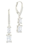Sterling Forever Eulalia Emerald Cubic Zirconia Drop Hoop Earrings In Metallic