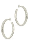 Sterling Forever Everly Flat Herringbone Chain Hoop Earrings In Silver