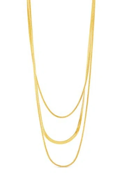 Sterling Forever Everly Herringbone Chain Layered Necklace In Gold