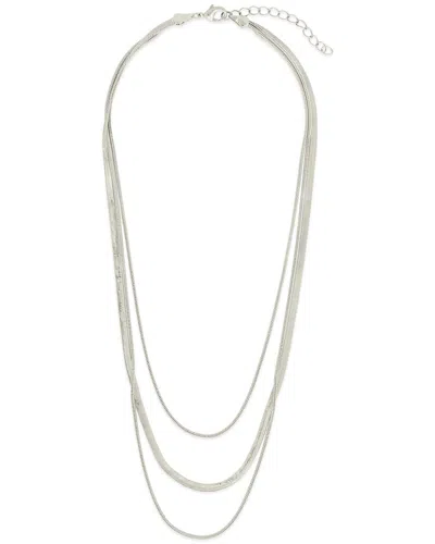 Sterling Forever Everly Layered Herringbone Chain Necklace In Metallic