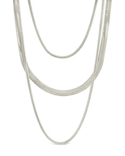Sterling Forever Everly Layered Herringbone Chain Necklace In Brown
