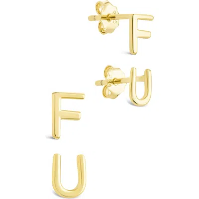 Sterling Forever F U Stud Earrings In Gold