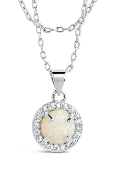 Sterling Forever Fabienne Cubic Zirconia & Opal Layered Pendant Necklace In Silver