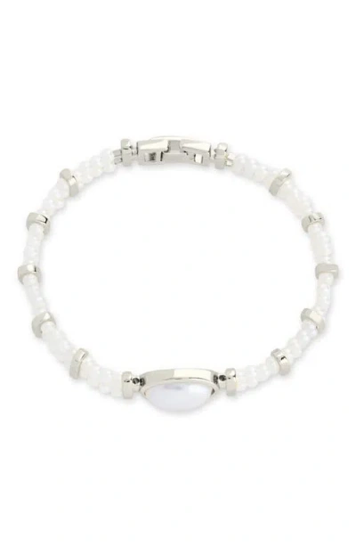 Sterling Forever Faela Faux Pearl Watchband Bracelet In Silver