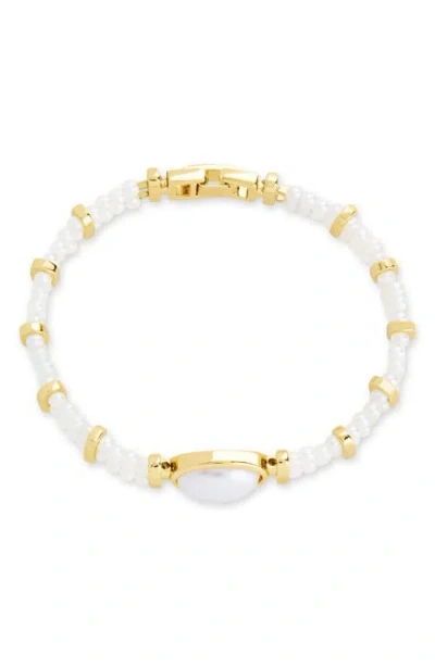 Sterling Forever Faela Faux Pearl Watchband Bracelet In Gold